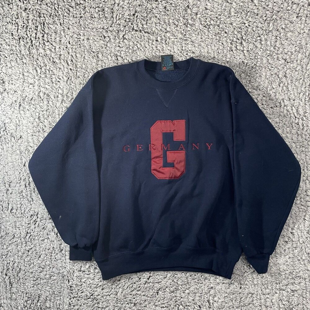 Vintage Germany Sweatshirt Sz L Blue Embroidered Made in USA